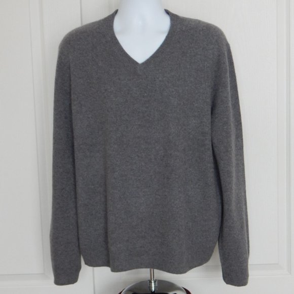 NWT Men’s PAOLO MONDO Luxury 2-PLY Cashmere V-NECK Knit Dark Gray Sweater XXL - Picture 1 of 4
